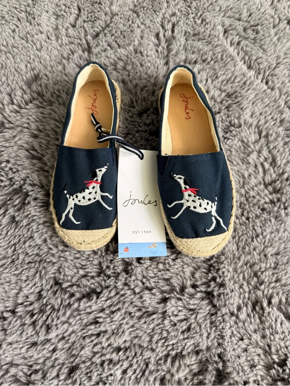 Joules Navy Espadrilles with Dalmatian Motif and Red Scarf